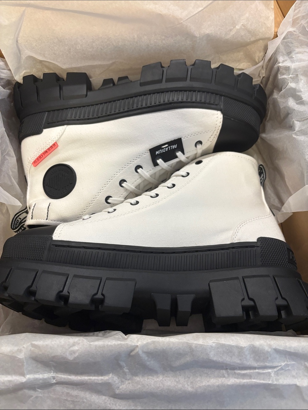 Palladium Revolt HI TX White High-Top Boots with Black Lug Sole
